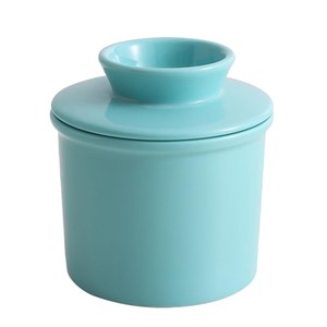 Pot de rangement en céramique côtelée bleu ciel avec couvercle, récipient durable et alimentaire, organisateur de cuisine moderne, rangement élégant pour comptoir - Product Image 3