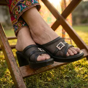 Zapatos de tacón de malla elegantes para mujer 551 BK, formales, de vestir, con tacón fino cuadrado (5cm, 6cm, 8cm), sin cordones, con encaje y pedrería, para primavera/verano - Product Image 2