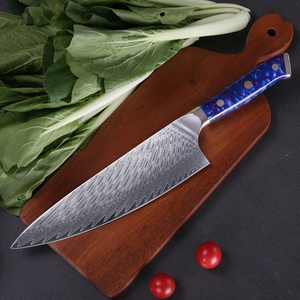 Vente en gros de commandes en vrac personnalisées, service OEM ODM, manche en résine bleue de luxe, couteau de chef de cuisine en acier Damas, couteau de chef japonais - Product Image 3