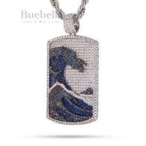 Luxury Men's Custom Name Great Wave <b>Dog</b> Pendant Necklace Sterling Silver 4mm Cuban Link Hip Hop <b>Chain</b> Moissanite Charms - Product Image 1