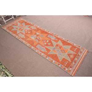 Turkish Vintage <b>Runner</b> <b>Rug</b> 3.37x11.3 ft, Orange Gray Geometric <b>Rug</b> - Product Image 3