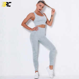 Conjunto de Yoga sin costuras de punto para mujer, nuevo diseño, chaleco deportivo, pantalón, ropa - Product Image 3