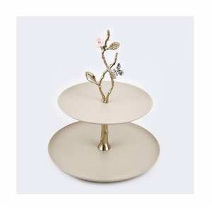 Nouvel arrivage de support à gâteau en laiton et aluminium à 2 niveaux, vaisselle en métal pour décoration de mariage et d'anniversaire, outils d'inspiration indienne pour gâteaux - Product Image 1