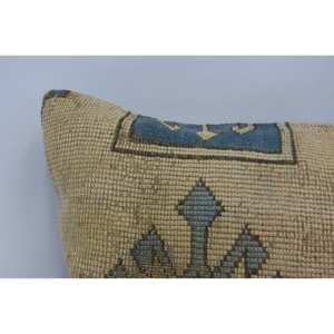 Geometric Kilim Patterned Wool Pillow 16x36 Inch <b>Beige</b> Vintage Fluffy Decorative Accent <b>Cushion</b> for Floor Use - Product Image 2