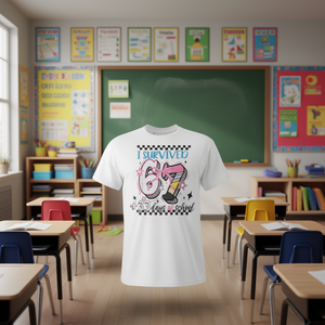 Maglietta per insegnanti per il 100° giorno di scuola con design promozionale 'Sopravvissi a 67-33 giorni' - Product Image 3