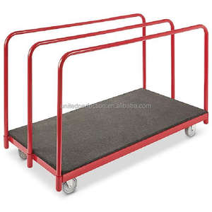 Chariot de manutention pour entrepôt, cadre en acier au carbone, panneau mural, plateau en contreplaqué, acier réglable, 3 poignées, chariot mobile à panneau plat - Product Image 2