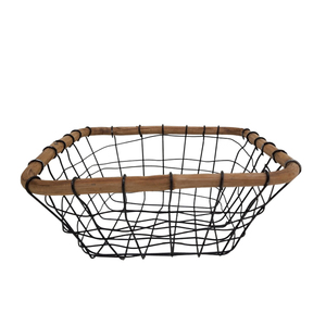 Luxury Rustic Metal <b>Wire</b> <b>Storage</b> <b>Basket</b> Premium Wooden Frame Modern Organizer Bin <b>for</b> Kitchen Fruit and Pantry Display - Product Image 1