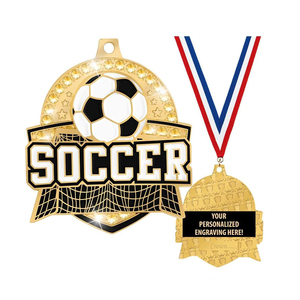 U-meking tùy chỉnh huy chương danh hiệu móc vàng hiển thị bóng đá nhựa Marathon kim loại cho thể thao với Ribbon acrylic bóng đá Huy Chương - Product Image 1