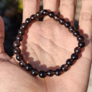 Natural Smoky Quartz 8mm Handmade Luxury 925 Silver Beaded Adjustable Bracelet <b>for</b> <b>Mens</b> Womens Gift - Product Image 1