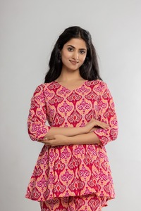 Conjuntos de Kurti de Algodón Hechos a Medida con Blusas con Volantes, Ropa Casual de Invierno, Estilo Étnico Moderno, Cintura Natural, Estilo Vintage - Product Image 6