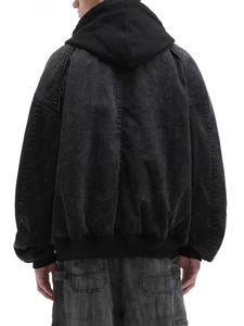 Chaqueta Vaquera con Capucha y Cremallera con Logotipo Personalizado para Hombre, una Nueva Chaqueta Acolchada de Algodón de Dos Piezas, Elegante y Retro - Product Image 6