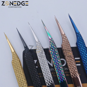 Pince à cils professionnelle de marque privée de meilleure qualité Pince à épiler multicolore Pince à cils droite et incurvée à poignée diamantée - Product Image 1