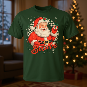 Maglietta Vintage Babbo Natale 'Believe' per Bambini e Bambine, Stile Retrò, Abbigliamento Promozionale - Product Image 3