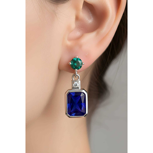 Pendientes de Plata de Ley 925 con Esmeraldas y Zafiros de Turquía, Recién Llegados - Product Image 3