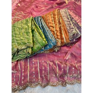 Blusa para correr de secuencia de satén para mujer Fendy con bordado Conjunto de Trabajo Sari - Product Image 2