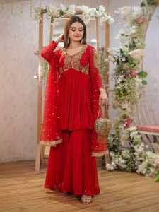 ชุดสนามหญ้า Salwar Kameez สำหรับผู้หญิงอินเดียทำมือจับจีบหรูหราแบบใหม่ล่าสุด2021 ODM - Product Image 5
