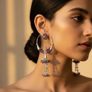 Pendientes de Aro de Plata 925 con Amatista para Mujer, Joyería con Piedras Preciosas, Oro Rosa de 14K, Perla, Estilo Religioso, Moderno y Lindo, con Baño de Rodio - Product Image 2