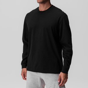 Camiseta de manga larga para hombre, Camiseta deportiva de secado rápido con estampado de logotipo y cuello simulado, 95 algodón, 5 licra, manga larga, para gimnasio - Product Image 4