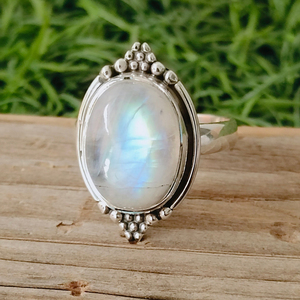New Arrival Solid 925 Sterling Silver Natural <b>Rainbow</b> Moonstone 10x14mm Bezel Setting Handmade Ring for Women Fine Jewelry - Product Image 2