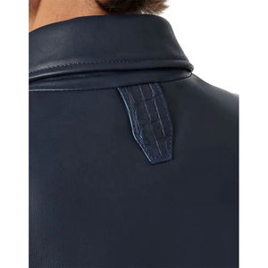 Veste d'hiver en cuir et toile pour homme, col roulé, élégante, confortable, durable, coupe-vent, respirante, logo sur le devant - Product Image 5