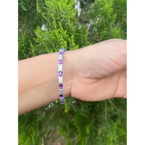 925 Silver Fine <b>Bangle</b> <b>Bracelet</b> with Amethyst Elegant and Luxurious Accessory - Product Image 3