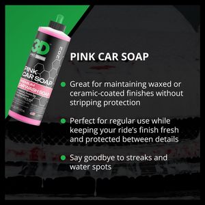 Savon de lavage de voiture rose 3D et amplificateur de brillance, formule neutre pH à haute mousse, bouteille de 16 fl oz - Product Image 3