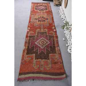 Tapis turc Vintage bohème marron orange 2.7 X 10.4ft classique grande surface Rectangle Patchwork Design laine Latex pour couloir - Product Image 1