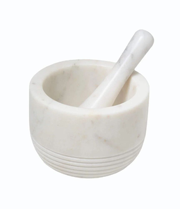 Juego de mortero de mármol blanco para platos y platos - Product Image 1