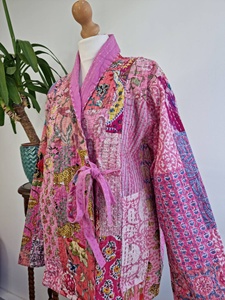 Tissu en coton hypnotisant de haute qualité dames pêche décontracté fête d'anniversaire et Festival portant Kantha Kimonos veste d'hiver Robe - Product Image 4