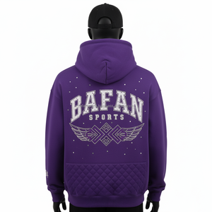 Premium Fleece Pullover <b>Hoodie</b> with Soft Cotton Blend Quilted Front <b>Purple</b> Color Custom Logo Rhinestone Embroidery basics <b>Hoodie</b> - Product Image 2