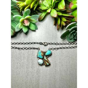 Ella Peters # Collier turquoise 8 pièces géométrique en or blanc plaqué rhodium avec pendentif en argent sterling serti clos et taillé princesse - Product Image 2