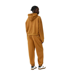 Ensemble survêtement deux pièces décontracté pour femme, sweat à capuche court et pantalon de jogging uni, avec épaules tombantes, style décontracté - Product Image 2