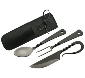Juego de cubiertos medievales de 3 piezas forjados a mano personalizados, cuchillos para festejar y acampar, cuchillo adecuado OEM, tenedor, cuchara - Product Image 2