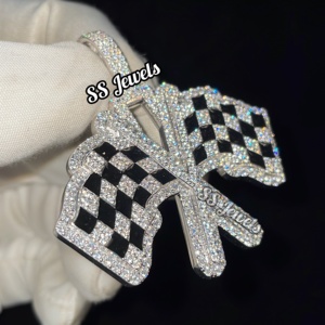 Pendentif Hip Hop en argent 925 fait à la main avec drapeau Moissanite VVS1 entièrement glacé Rappeur personnalisé Cadeau pour homme plaqué rhodium 23.00 grammes - Product Image 1