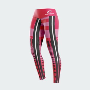<b>High</b> Waist <b>Red</b> Sporty Leggings With Navy Side Stripes Full Length Knitted Stretch Breathable Women's Activewear Pants - Product Image 5