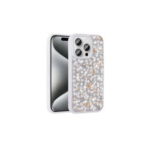 Étui de luxe Netzy avec paillettes et strass pour iPhone 15 Pro Max, série SAFAL Linea, blanc, PC antichoc, design élégant, INS - Product Image 1