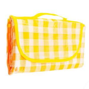 <b>LARGE</b> PICNIC BLANKET TOURIST BEACH WATERPROOF <b>MAT</b> PICNIC YELLOW CHECKED - Product Image 3