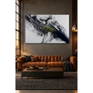Impression sur toile Fida motif marbre fluide noir, blanc et or - Product Image 2