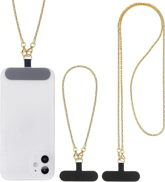 Weewooday 2 Pack Phone Chain Crossbody Metal Neck Strap Wrist Chain Bracelet Charm Lanyard Tether Tabs Most Phone(Gold)