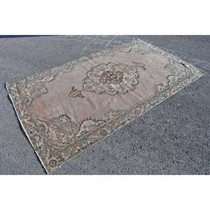 Tapis turc classique Vintage Beige marron 5.1x8.8 pieds laine faite à la main avec support en latex Rectangle Patchwork motif pour chevet - Product Image 3