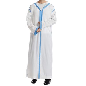 Thobe musulman pour homme, col en V, bleu clair, manches longues, Kandura arabe, Dishdasha, vêtement islamique décontracté, Jubba, robe de prière - Product Image 4