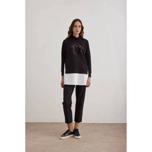 Blusa Holgada de Seda y Lino para Mujer, con Bordado y Encaje, Cuello Asimétrico, Diseño a Cuadros y Rayas - Product Image 2