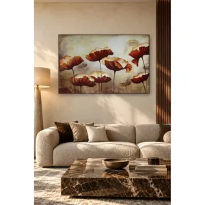 Impression sur toile abstraite de coquelicots bordeaux sur fond crème de Fida - Product Image 5