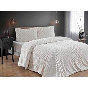 Parure de lit 3 pièces en fourrure zébrée rayée Diamond, crème, 220x240 cm, taille King, avec sac PVC d'origine pour la maison et Noël - Product Image 1