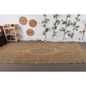 พรมขนเบจสไตล์ตุรกีวินเทจแบบคลาสสิกพื้นที่ขนาดใหญ่4.4 'x 10.9' (135x333ซม.) ขนสัตว์น้ำยางเย็บปะติดปะต่อกันสำหรับห้องโถงสี่เหลี่ยมผืนผ้าห้อง - Product Image 1