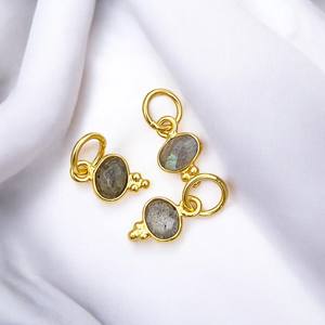 6x4mm ovale Briolette coupe 925 argent Sterling lunette ensemble or et plaqué rhodium Labradorite breloques en gros - Product Image 1