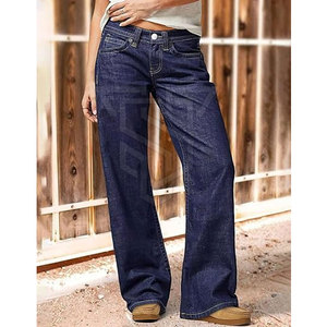 Pantalones vaqueros de ropa deportiva ajustados de cintura media para mujer, Pantalones anchos planos transpirables de invierno, estilo informal, venta al por mayor en línea - Product Image 3