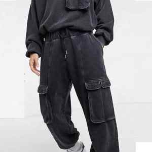 Vente en gros logo personnalisé sweat à capuche et pantalon de survêtement délavés à l'acide ensemble 2 pièces survêtements vintage vierges teints en couleur unie pour hommes - Product Image 5