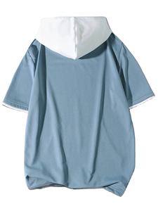 Camisetas OEM al por mayor para hombre, camiseta de verano de manga corta con capucha y hombros caídos, camiseta con logotipo personalizado - Product Image 2