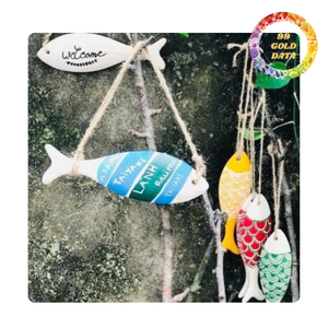 Adorno de pez de madera hecho a mano pintado de colores | Artículo para decoración del hogar y regalo | Origen de Vietnam - Product Image 1